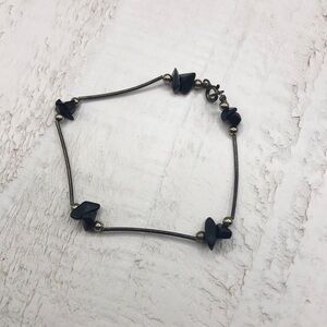 Vintage sterling silver and stone bead minimalist bracelet.